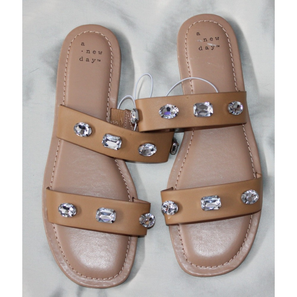 Size 7 Women's a new day Brit Two Band Embellished Sandals Tan New